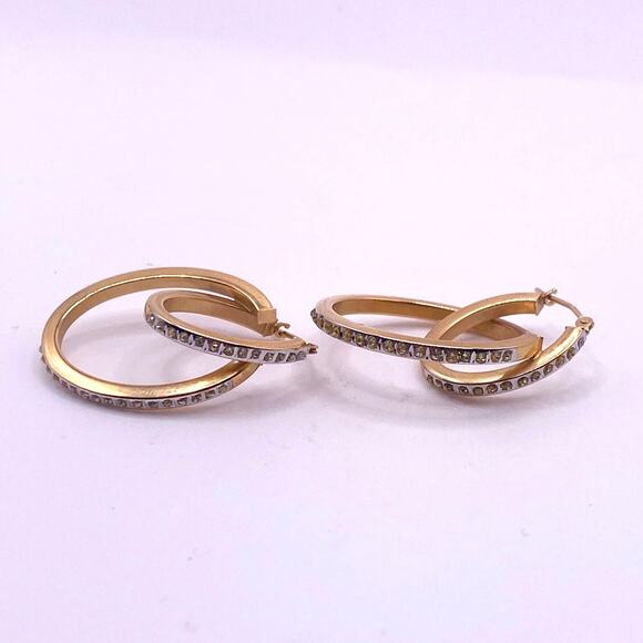 14k Gold Vintage Double Hoop and Diamond Chips Signed SLC - Picture 5 of 9